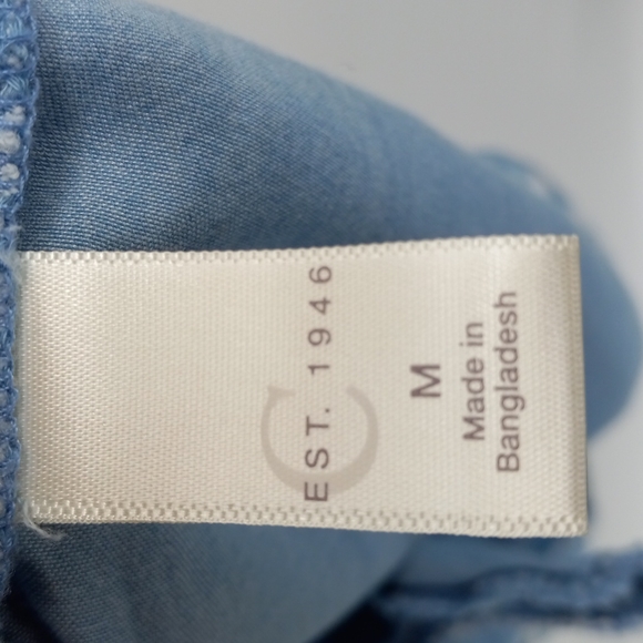 Chambray Ombre Tiered Sleeves Dress Off Shoulder Embroidered Hem by C Est. 1946 - Picture 8 of 10